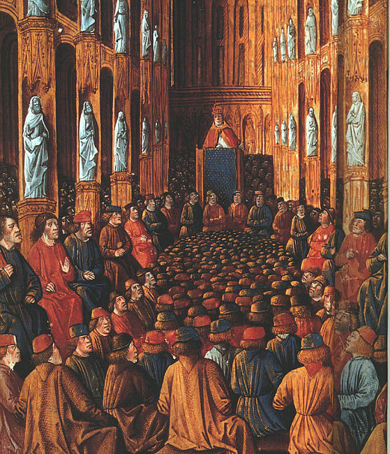 Pope Urban II at the Council of Clermont calls to start the Crusades.